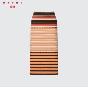 Marni x Uniqlo orange brown stripes Marino blend knitted skirt #NWT never worn